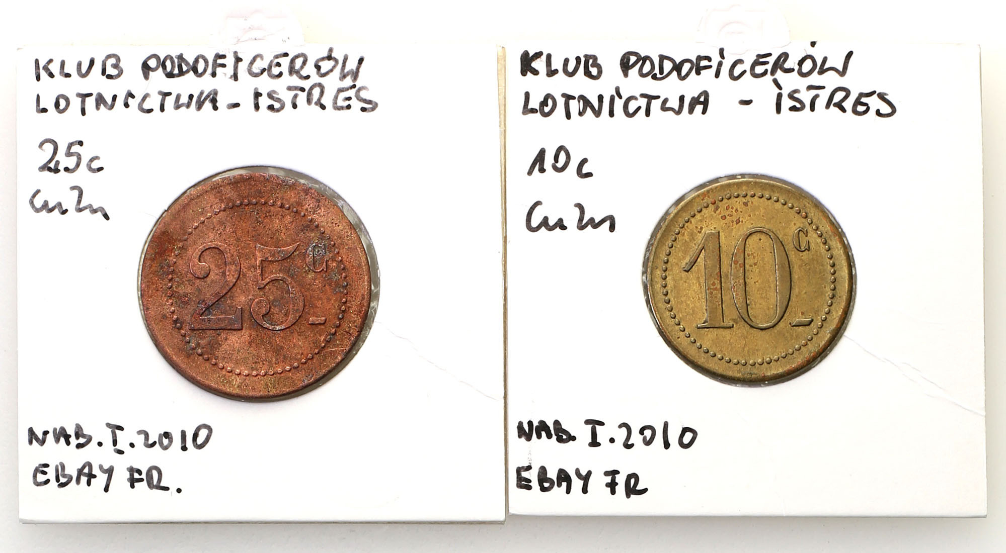 Francja, Isters. 10 + 25 centimes Klub Podoficerów Lotnictwa, zestaw 2 żetonów